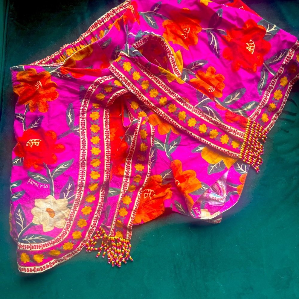 FARM Rio Hot Pink Floral Beaded Waist Tie Shorts